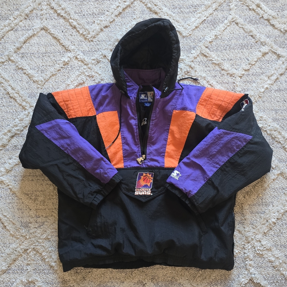 Vtg Phoenix Suns Starter Puffy Jacket Sz XL hoodie half zip pouch NBA **FLAWS**